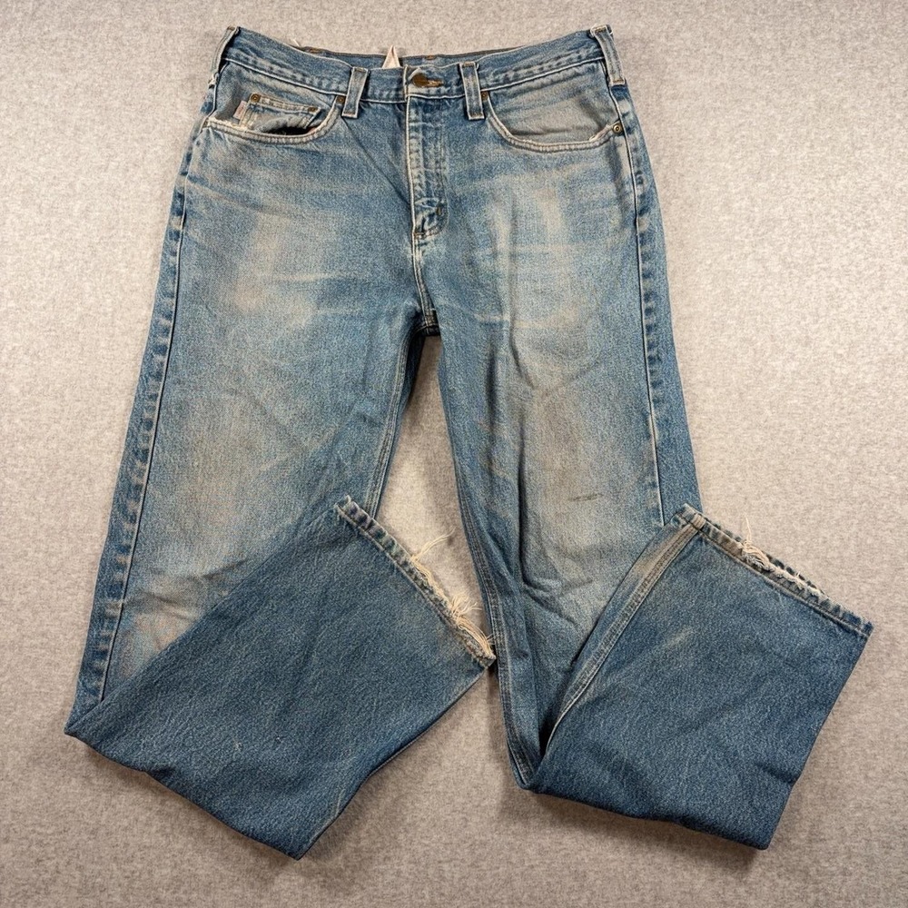 Carhartt Jeans Mens 34x32 Light Wash Blue Relaxed Straight Leg Distressed Denim